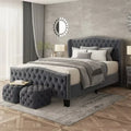 Luxury Grey Tufted Upholstered Bed Frame with Nailhead Trim